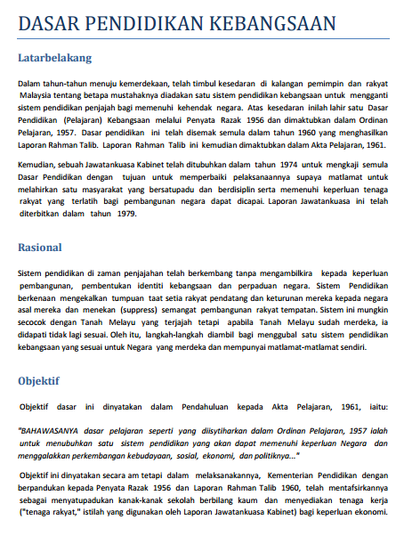 Dasar Pendidikan Kebangsaan Pejabat Perdana Menteri Repositori Khazanah Melayu